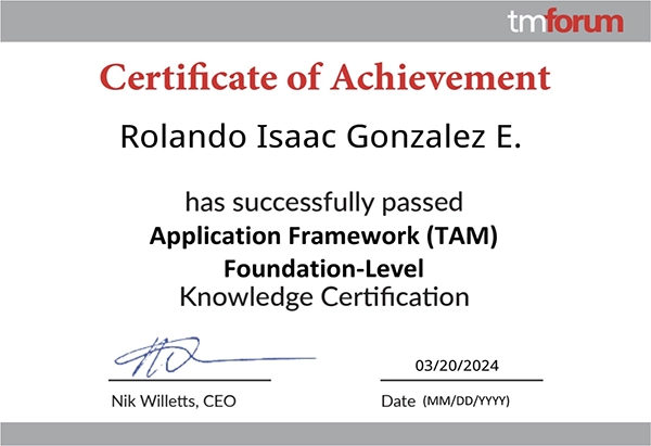 TM Forum Certified Professional Application Framework TAM