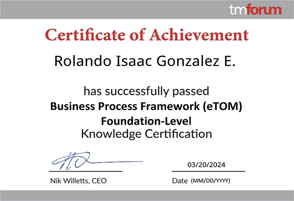 TM Forum Certified Professional Business Process Framework eTOM